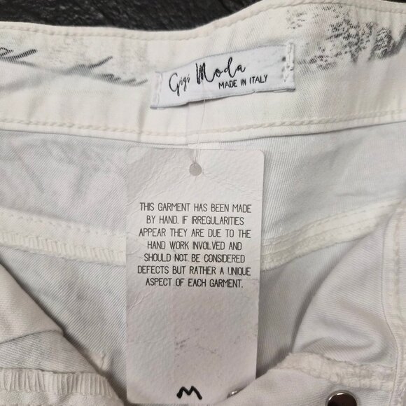 Gigi Moda White Floral Print Jeans Sz S Artwear Bohemian Romantic Euro Casual - Picture 5 of 7